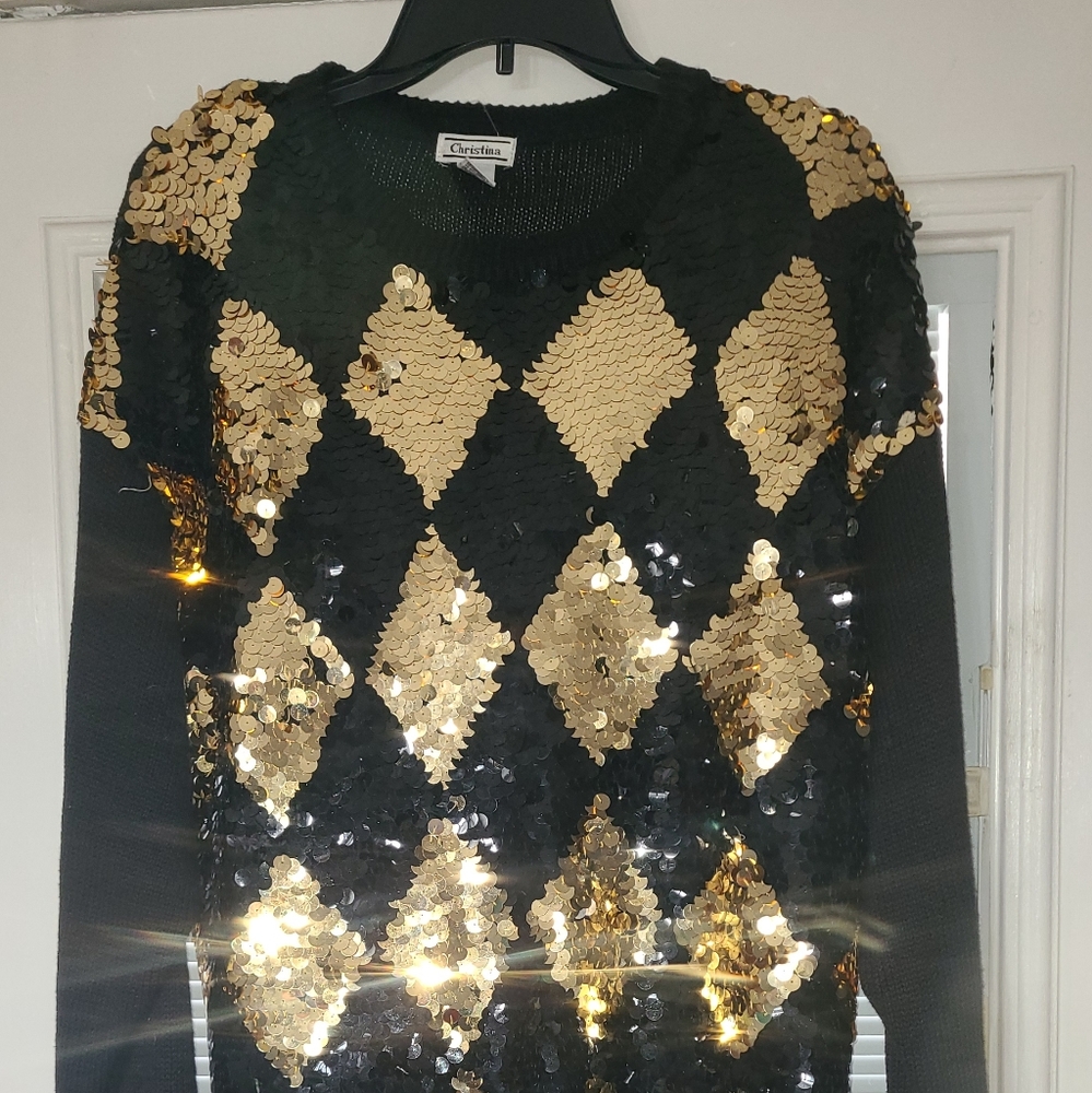 Black & Gold Sequined Sweater